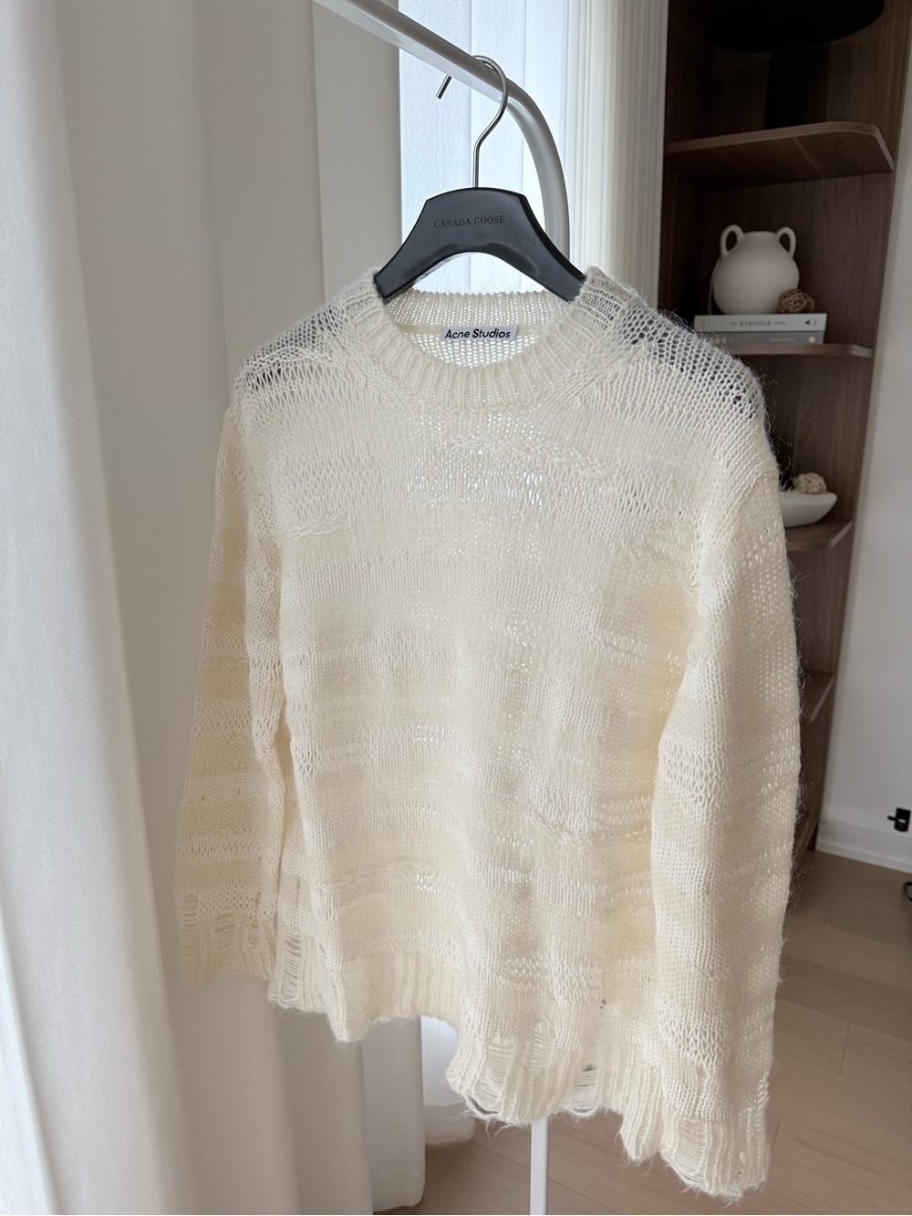 Acne Studios Ivory Mohair Blend Open Knit Sweater Made in Italy